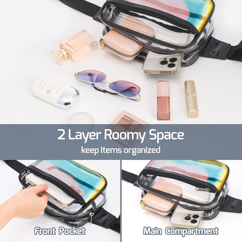Veckle Holographic Clear Fanny Pack - Plus Size Only 35" - 51" Transparent Belt Bag for Women Crossbody Waist Bag for Festivals, Concerts, Theme Park, Black - Image 5